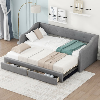Twin XL Upholstered Daybed with Two Drawers, Perfect for Space-Saving and Comfortable Seating or Sleeping