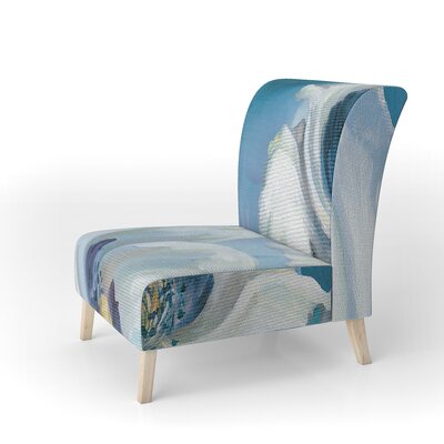 White Flower on Blue II - Farmhouse Upholstered Slipper Chair by East Urban Home