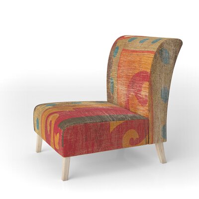 Moroccan Orange Tiles Collage II - Bohemian Chic Upholstered Slipper Chair by East Urban Home