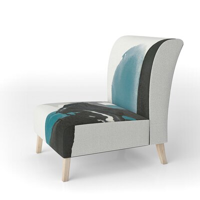 Geometric Black and Teal IV - Modern Upholstered Slipper Chair by East Urban Home