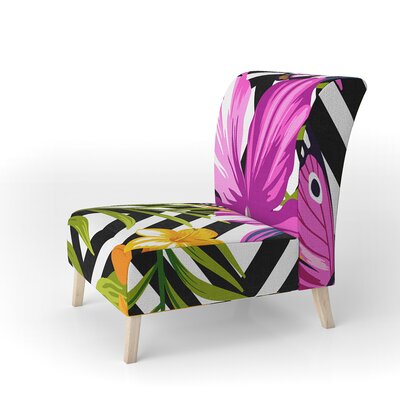 Tropical Foliage and Geometrics - Mid-Century Upholstered Slipper Chair by East Urban Home