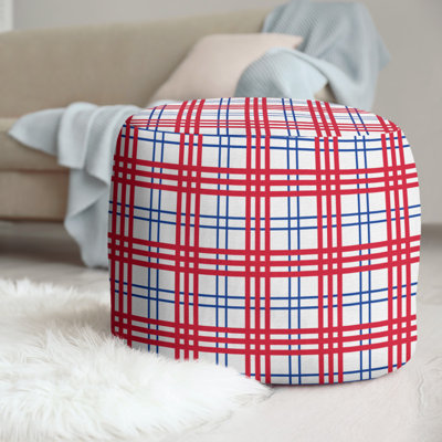 New England 20.5" Wide Round Plaid Pouf Ottoman by East Urban Home
