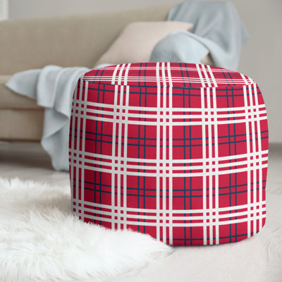 New England 20.5" Wide Round Plaid Pouf Ottoman by East Urban Home