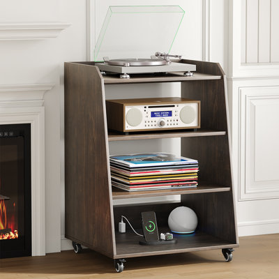Record Player Stand With Storage For Bedroom,Living Room,Office,Turntable Stand Table With Open Storage, Audio Rack by ELIXIRCUE