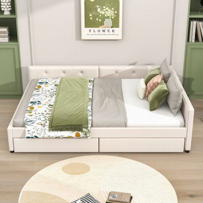 Upholstered Daybed with Built-in USB Ports and 2 Storage Drawers by HaddaKella