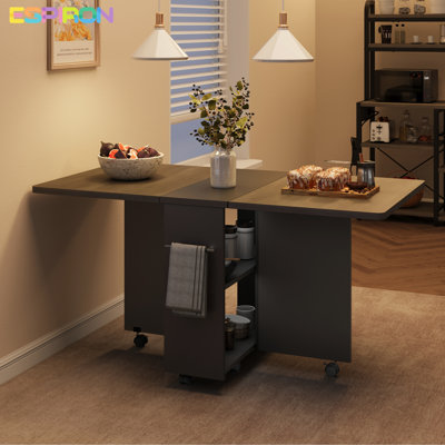 Folding Dining Table With 2 Storage Racks, Kitchen Table For Home Office, With Handle by Espiron Optimum