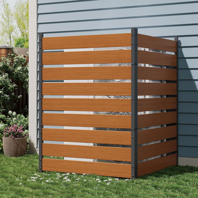 Outdoor Privacy Screen 2-Panel, 38" w x 50" h No-Dig Air Conditioner Fence, Aluminum Frame & Horizontal Vinyl Wall, for Pool Equipment, AC Unit, Trash by Espiron Optimum