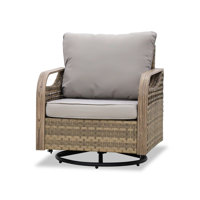 Outdoor Wicker Swivel Glider Chairs With Cushions & Unique Wood-Grain Armrests by EAGLE PEAK
