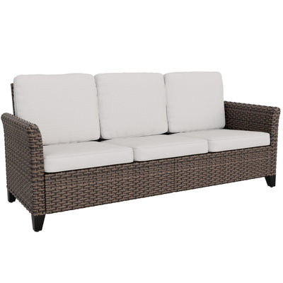 Outdoor Patio Multi-brown Wicker Rattan Spacious Seating 3-Seat Sofa with Cushions by EAGLE PEAK