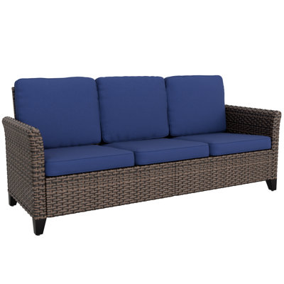 Outdoor Patio Multi-brown Wicker Rattan Spacious Seating 3-Seat Sofa with Cushions by EAGLE PEAK