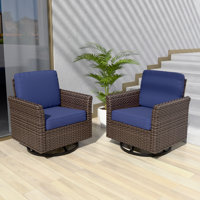 Outdoor Patio Multi-brown Wicker Rattan Spacious Seating Swivel Rocker Chairs with Cushions (Set of 2) by EAGLE PEAK