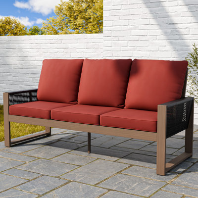 Patio Cedar Wood Frame Brown Wicker Outdoor 3-Seat Sofa with Cushion 1 Piece by EAGLE PEAK