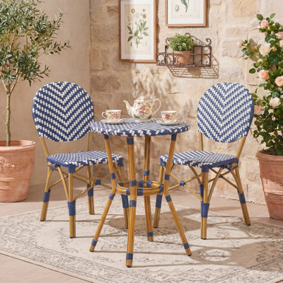 Echo Voyage French Bistro Set | Outdoor Hand-Woven Rattan Wicker Bistro Chairs with Table for Patio Porch Garden | Aluminum Frame & Bamboo Print Finis by Echo Voyage