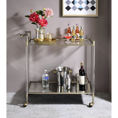 Graham Serving Cart With Antique Mirror - Brass Accents, Spacious Shelves, Tempered Glass, Wine Holder, Metal Frame, For Mobility, Effortless Assembly by Red Barrel Studio