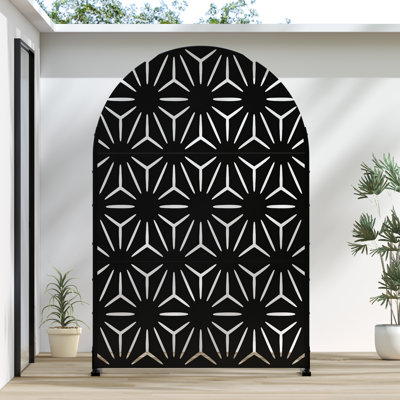 Star 72"x47" Arched Black Metal Outdoor Privacy Screen by Lumioca