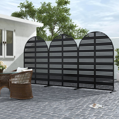 Harold 72"x47" Arched Black Metal Outdoor Privacy Screen by Lumioca
