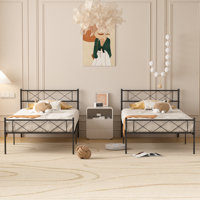 Twin Size Metal Bed with Vintage Headboard and Footboard Farmhouse Platform Bed by Ebern Designs