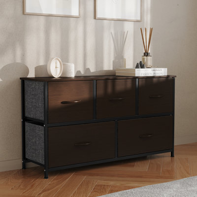 Draven 5 Drawer Storage Dresser with Cast Iron Frame, Wood Top and Drawers by Ebern Designs