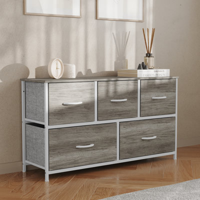 Draven 5 Drawer Storage Dresser with Cast Iron Frame, Wood Top and Drawers by Ebern Designs