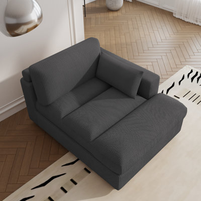 Bentura Oversized Upholstered Corduroy Chaise Lounge with Armrests & Throw Pillows by Wade Logan