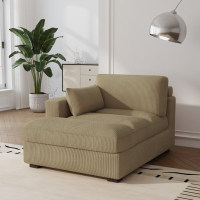 Bentura Oversized Upholstered Corduroy Chaise Lounge with Armrests & Throw Pillows by Wade Logan