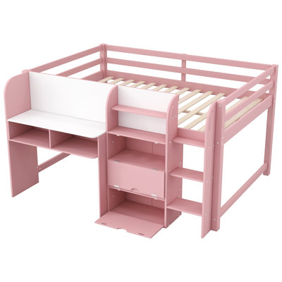 Full Low Loft Bed With Built-In Desk&Storage by Wood & Good