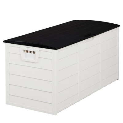280l Black&white Outdoor Garden Storage Deck Box - Lockable Seat, Wheeled, Polypropylene Resin by EvoNet