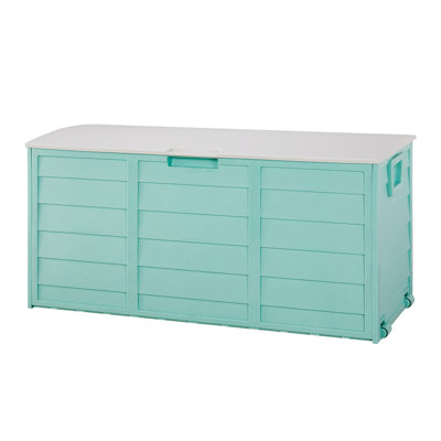 75gal (280l) Lockable Outdoor Garden Storage Deck Box With Wheels - Green Wood-effect Seat Chest by EvoNet