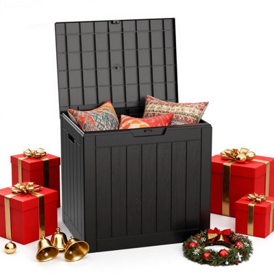 30 Gallons Black Water Resistant Resin Lockable Deck Box by Emperic Design