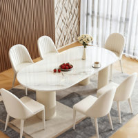 Cream Toned Oval Marble Dining Table, Seats 6 people by estatesplendor