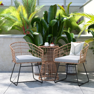 Clavens Indoor/Outdoor Boho Rattan Rope Bistro Set with Side Table and Cushions by Bay Isle Home