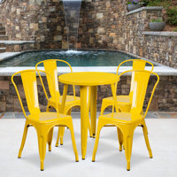 Commercial Grade 30" Round Metal Indoor-Outdoor Table Set with 4 Cafe Chairs