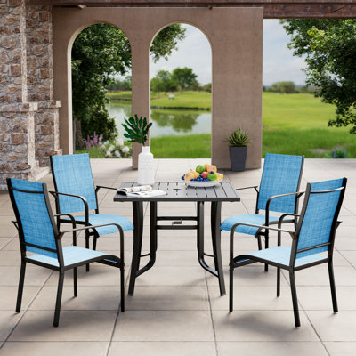 5 Piece Patio Dining Set, Outdoor Dining Table And Chairs Set For 4, 4 Textilene Chairs, 1 Iron Square Table With Adjustable Umbrella Hole (1.57"-1.97 by EROMMY