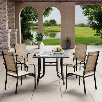 5 Piece Patio Dining Set, Outdoor Dining Table And Chairs Set For 4, 4 Textilene Chairs, 1 Iron Square Table With Adjustable Umbrella Hole (1.57"-1.97 by EROMMY