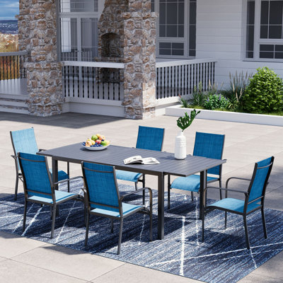 7 Piece Patio Expandable Table Dining Set, Outdoor Dining Table And Chairs Set For 4 To 8, 6 Textilene Chairs, 1 Iron Expandable Dining Table, Patio F by EROMMY
