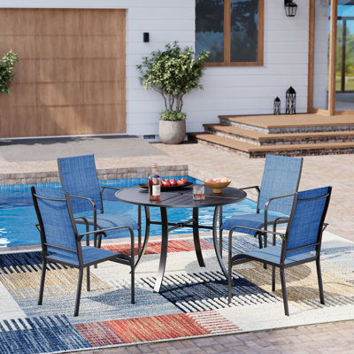 5 Piece Patio Dining Set, Outdoor Dining Table And Chairs Set For 4, 4 Textilene Chairs, 1 Iron Round Table With Adjustable Umbrella Hole, Patio Furni