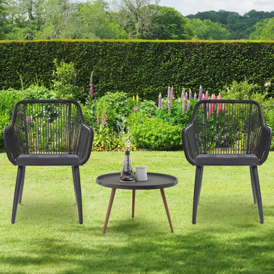 Outdoor Patio Dining Chairs Set Of 2, Willow Wicker Rattan Balcony Chairs With Removable Cushions, Ergonomic Armrests & Backrest, All-weather Outdoor by EROMMY