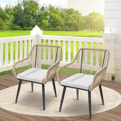 Outdoor Patio Dining Chairs Set Of 2, Willow Wicker Rattan Balcony Chairs With Removable Cushions, Ergonomic Armrests & Backrest, All-weather Outdoor by EROMMY