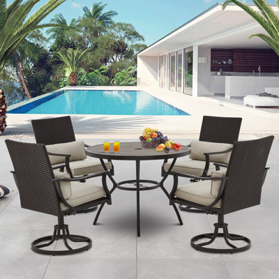 5 Piece Patio Dining Set With 4 Outdoor Swivel Dining Chairs And 1 Large Round Dining Table,spacious Patio Dining Sets With Elegant Armrest For Backya by EROMMY