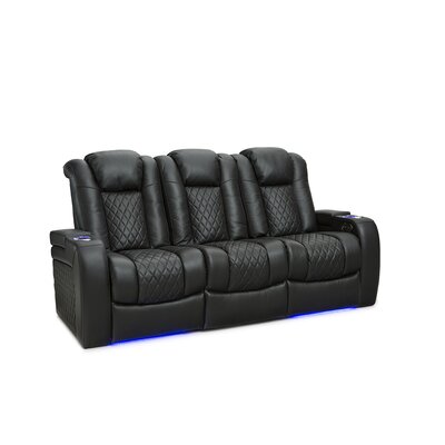 Asika 86" Wide Genuine Leather Power Recliner Home Theater Sofa with Cup Holder by Latitude Run