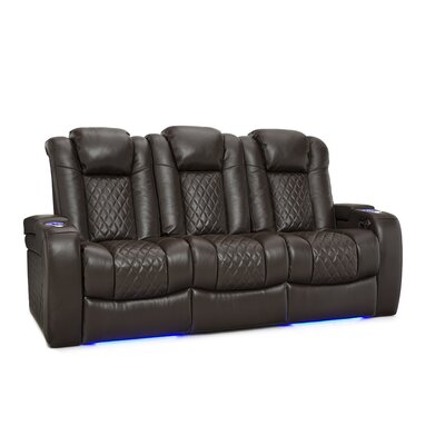 Asika 86" Wide Genuine Leather Power Recliner Home Theater Sofa with Cup Holder by Latitude Run