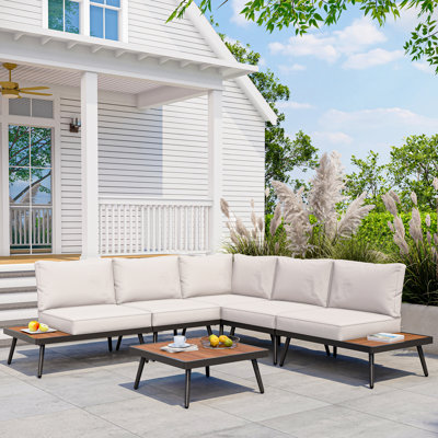 6 Pieces Outdoor Sectional Patio Furniture Set with Coffee Top Table by Lausaint Home