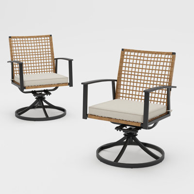 2 - Piece Outdoor Swivel Dining Chair With Cushions by Lausaint Home
