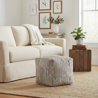 Andros Modern Handmade Cotton/Jute Blend Pouf Ottoman by Evette Rios