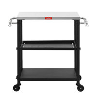 3-Tier Adjustable Grill Cart with Stainless Steel Tabletop – Outdoor Mobile Kitchen Stand with Wheels, Rolling BBQ Table for Patio, Backyard