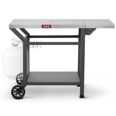 Feasto 43"W x20"D Stainless Steel Grill Table with Wheels, Movable Pizza Oven Table with Foldable Side Table by Feasto