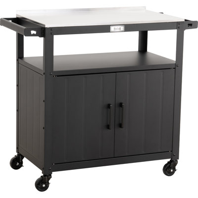 Feasto Outdoor Grill Cart with Stainless Steel Tabletop and Storage Cabinet, Movable Kitchen Island with Wheels for BBQ Food Prep by Feasto