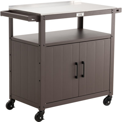 Feasto Outdoor Grill Cart with Stainless Steel Tabletop and Storage Cabinet, Movable Kitchen Island with Wheels for BBQ Food Prep by Feasto