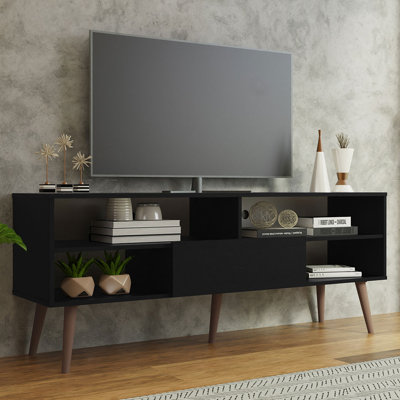 Modern TV Stand with 1 Door and 4 Shelves with Cable Management