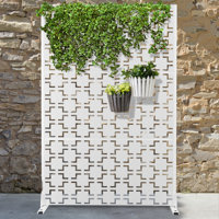 Metal Privacy Screen with Stand, Weather Resistant Outdoor Privacy Screen, Freestanding Outdoor Privacy Fence for Patio, Balcony or Deck - Square by FLIZE